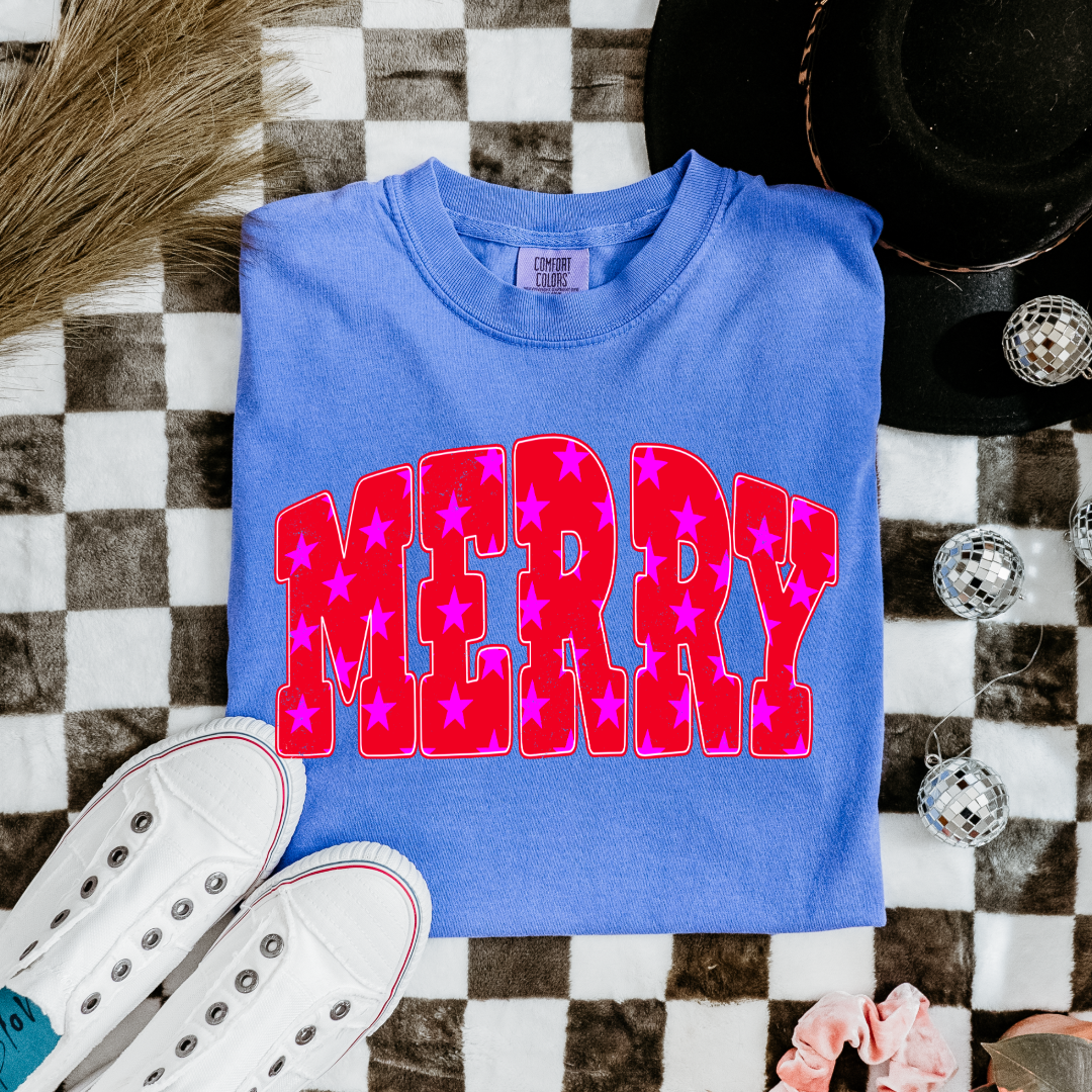 Merry Stars Graphic Tee and Crewneck