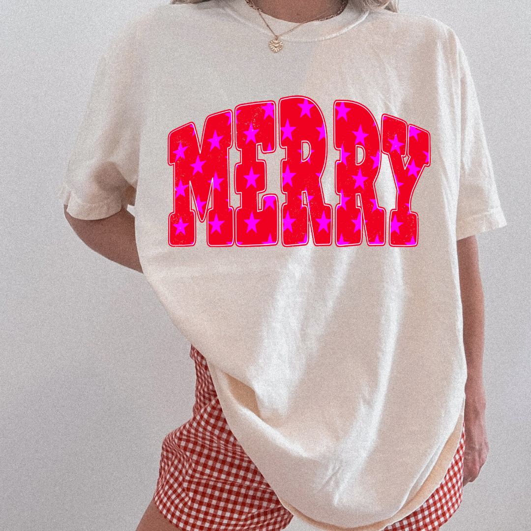 Merry Stars Graphic Tee and Crewneck