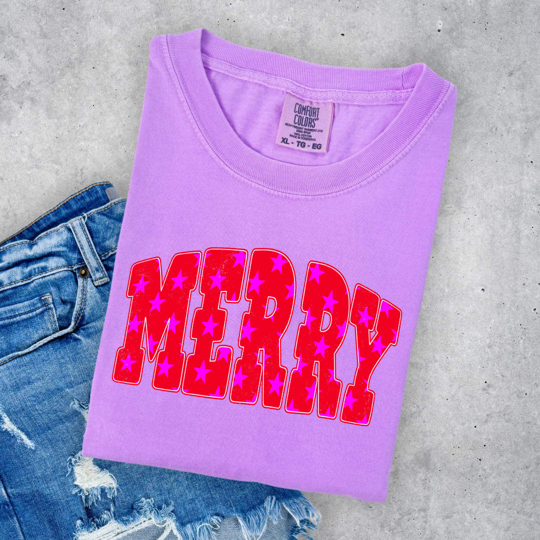 Merry Stars Graphic Tee and Crewneck