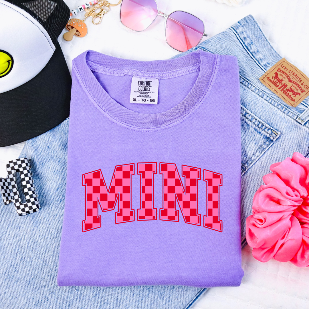 Mini Pink & Red Checkered Youth Graphic Tee