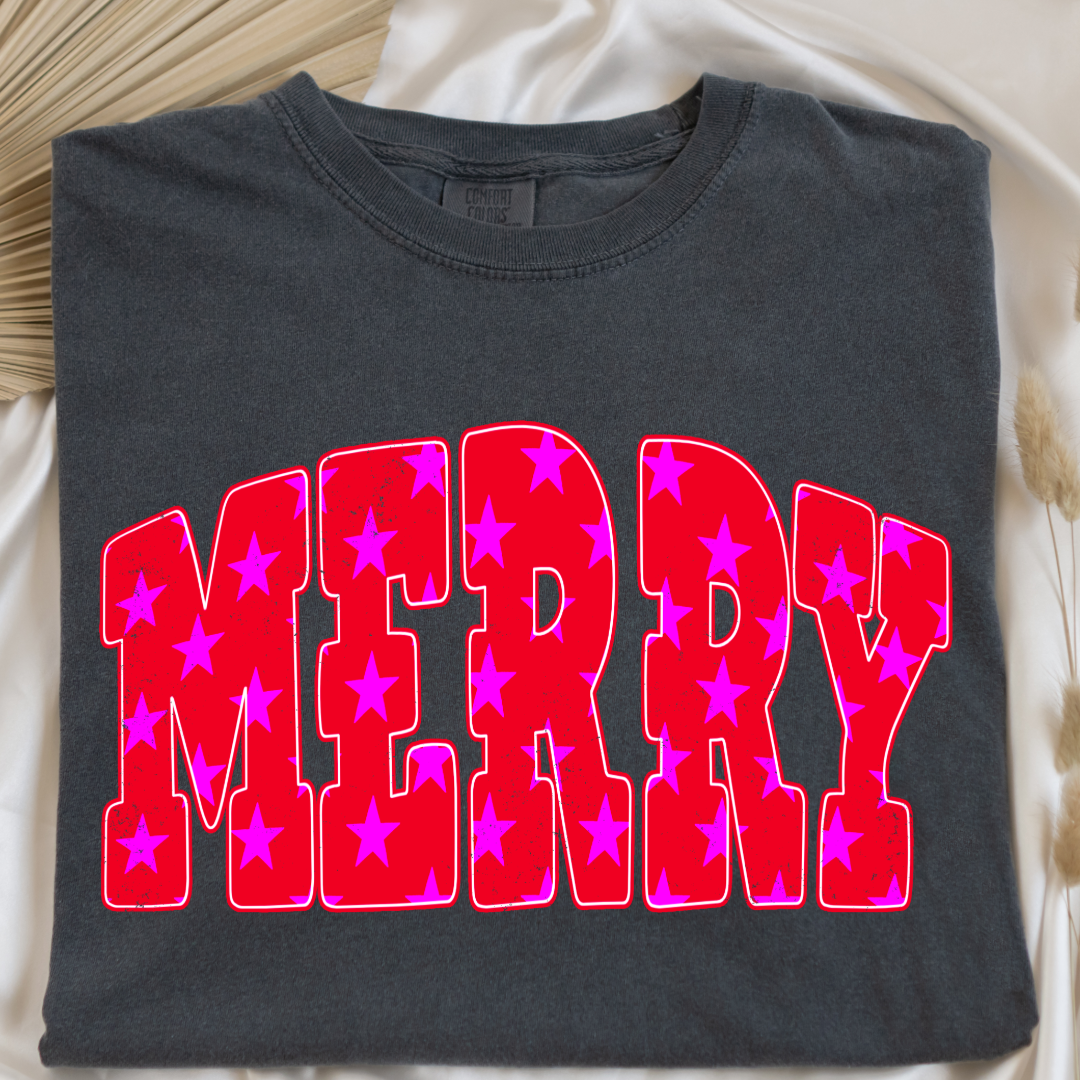 Merry Stars Graphic Tee and Crewneck