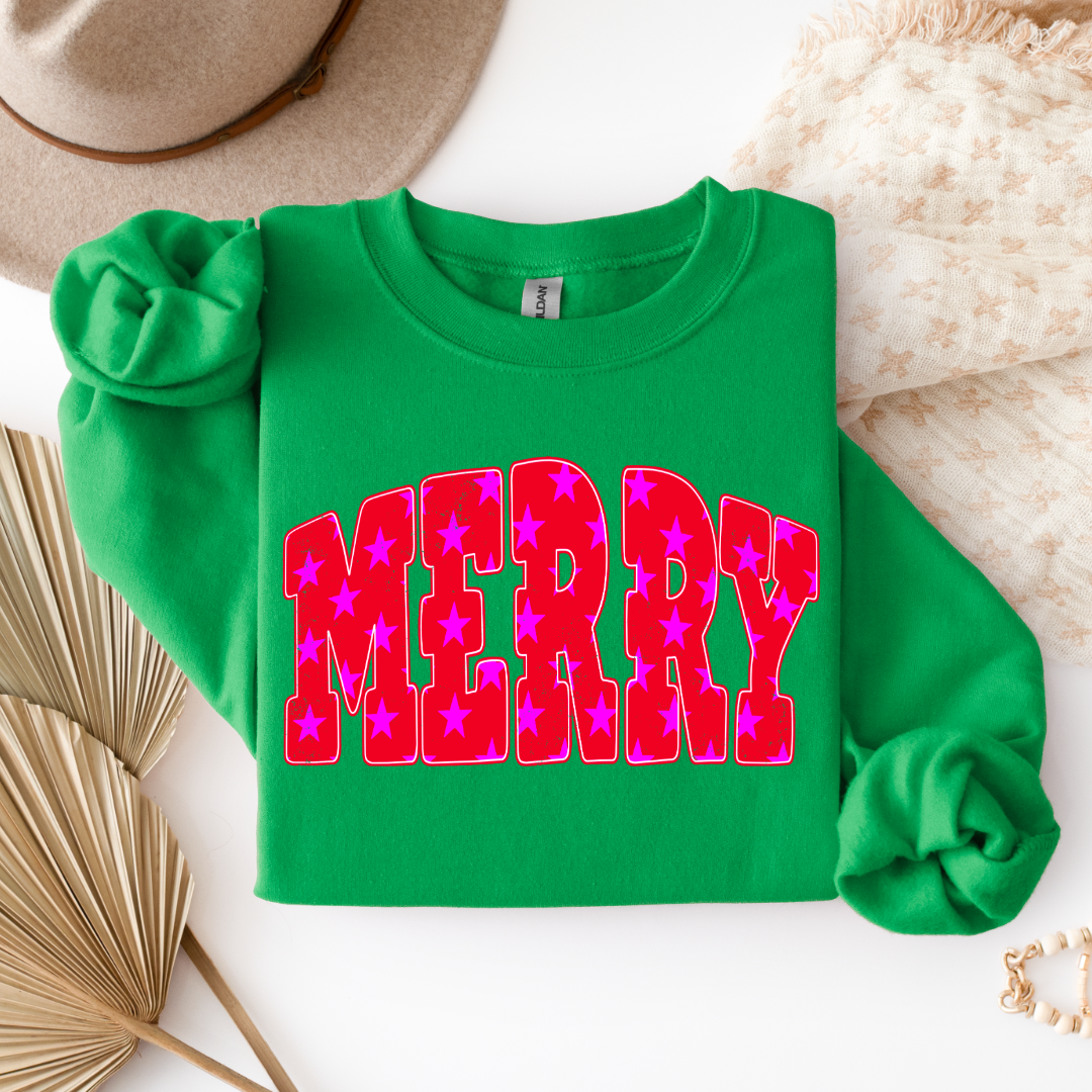 Merry Stars Graphic Tee and Crewneck