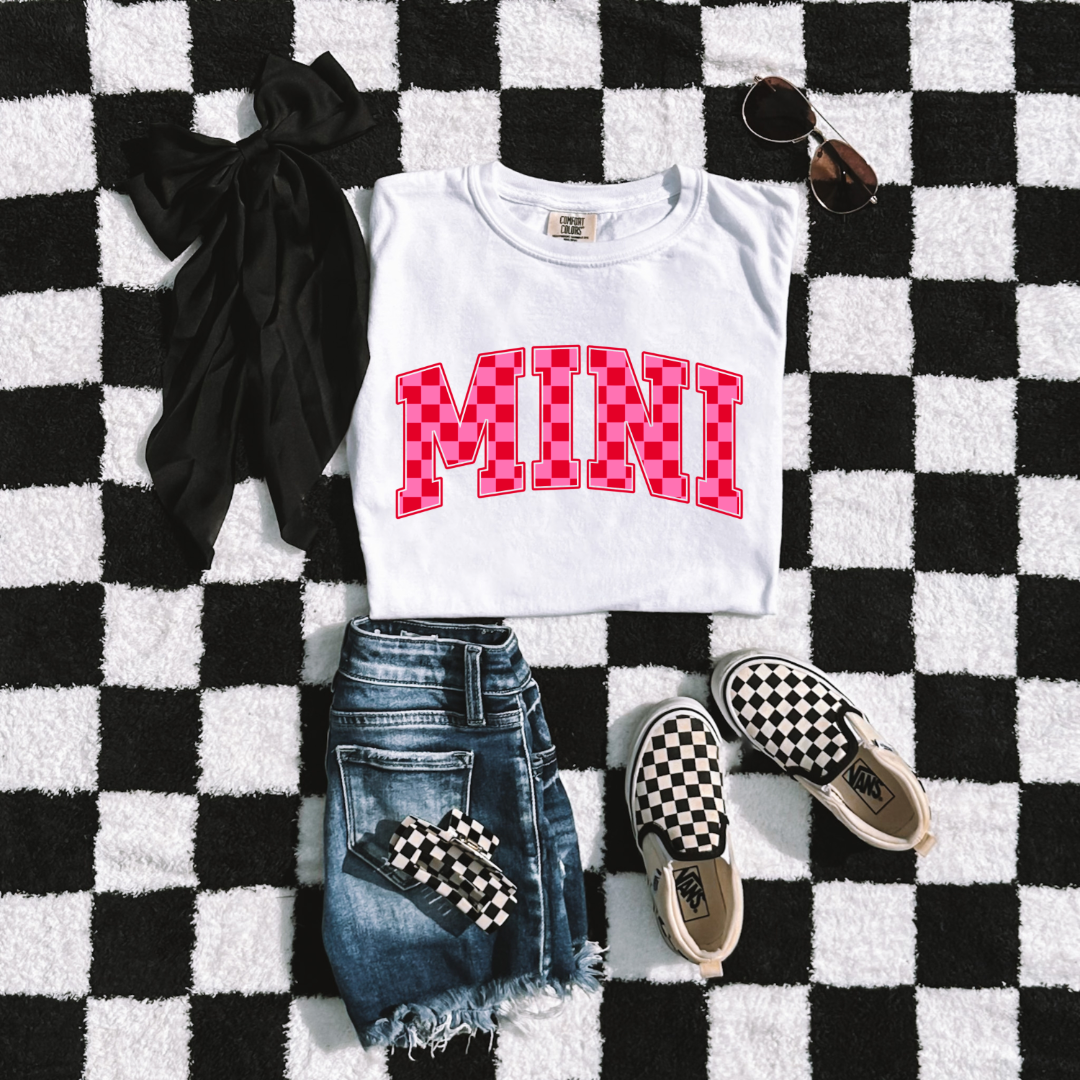 Mini Pink & Red Checkered Youth Graphic Tee