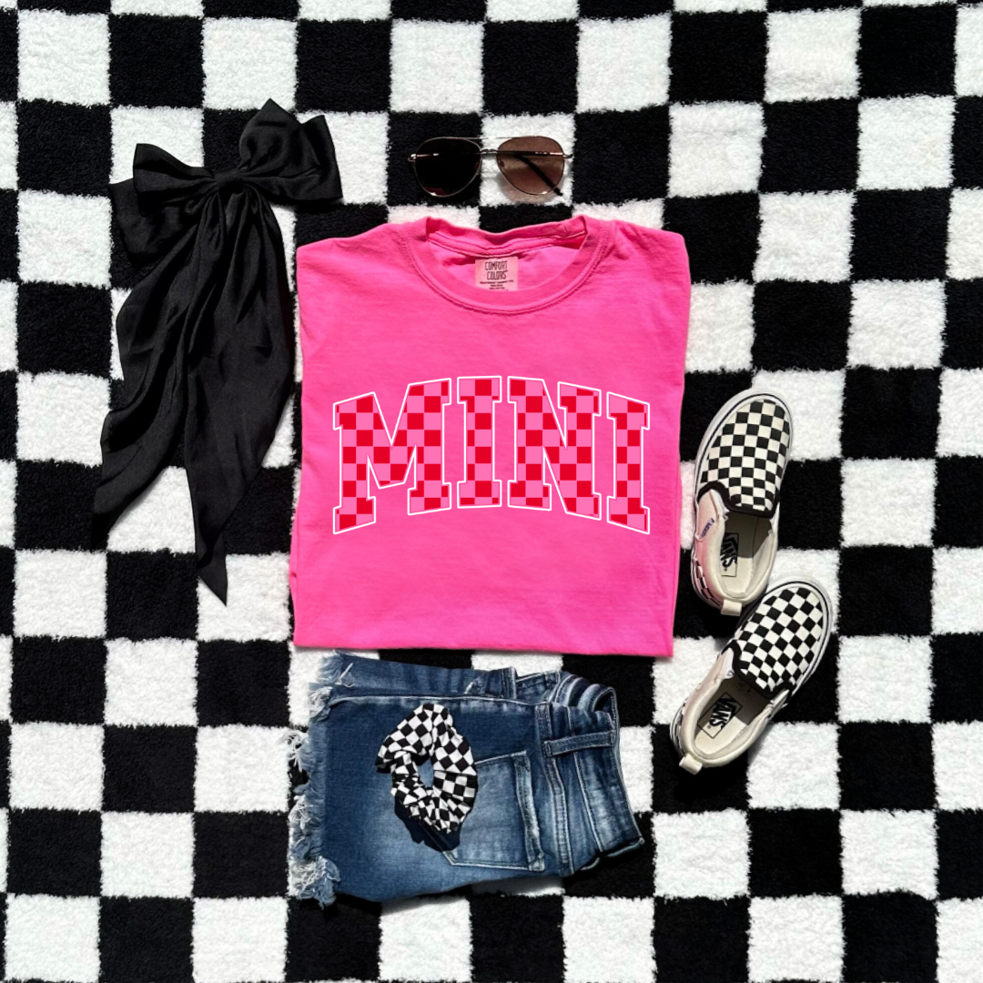 Mini Pink & Red Checkered Youth Graphic Tee