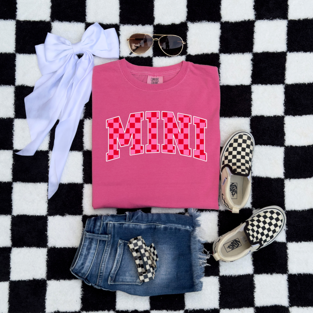 Mini Pink & Red Checkered Youth Graphic Tee