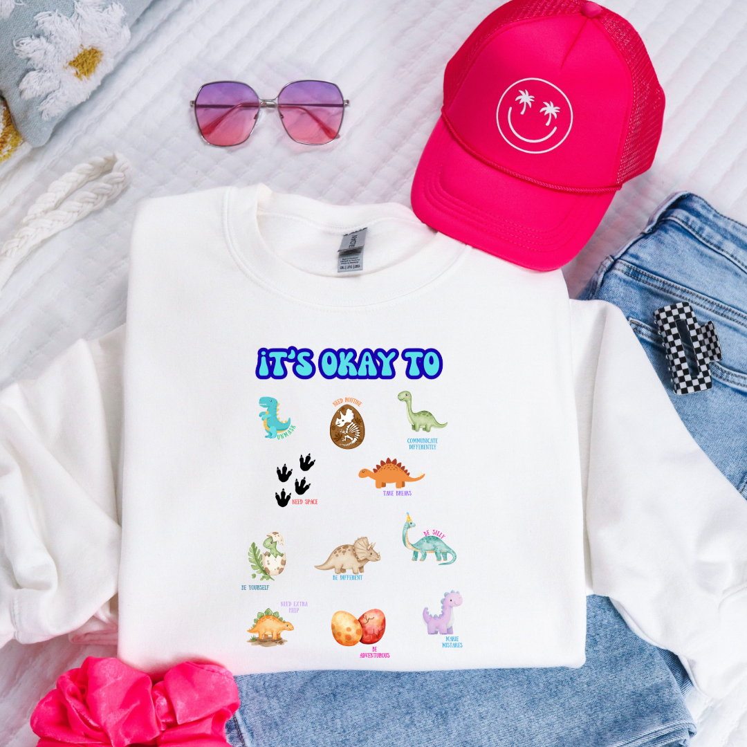 It's Okay To Dinosaurs Youth Graphic Tee & Crewneck