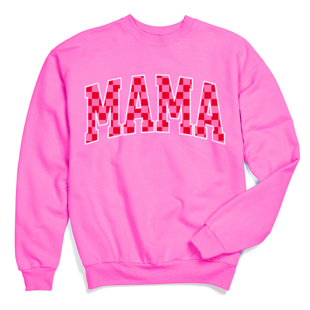 Mama Pink & Red Checkered Crewneck & Hoodie