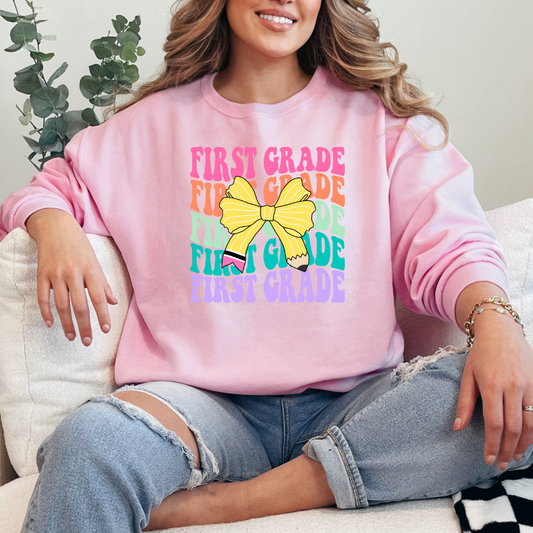 First Grade Pencil Bow Crewneck & Hoodie