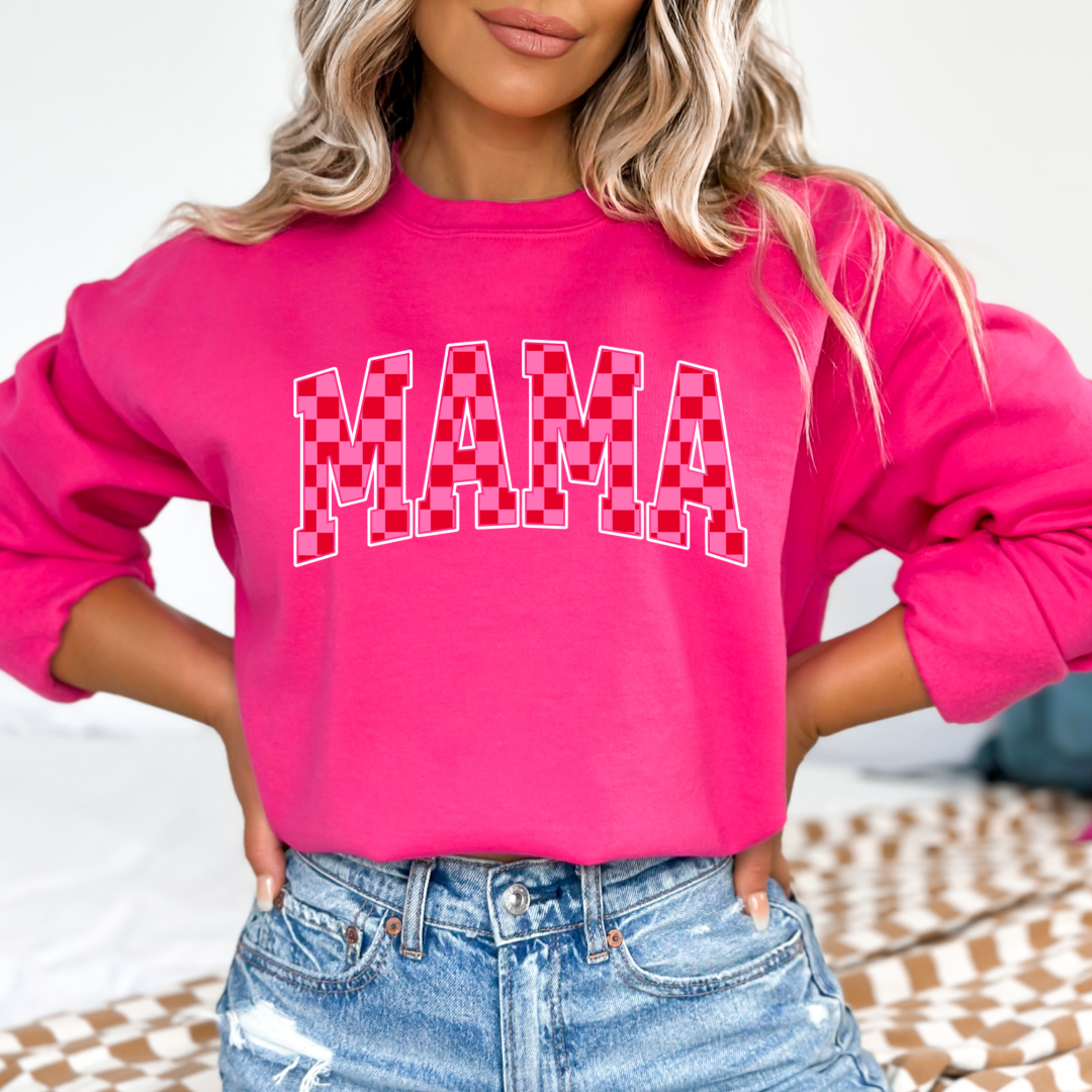 Mama Pink & Red Checkered Crewneck & Hoodie