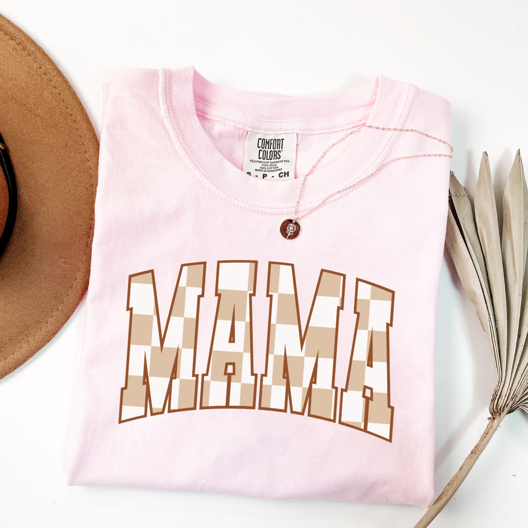 Mama Brown Checkered Graphic Tee