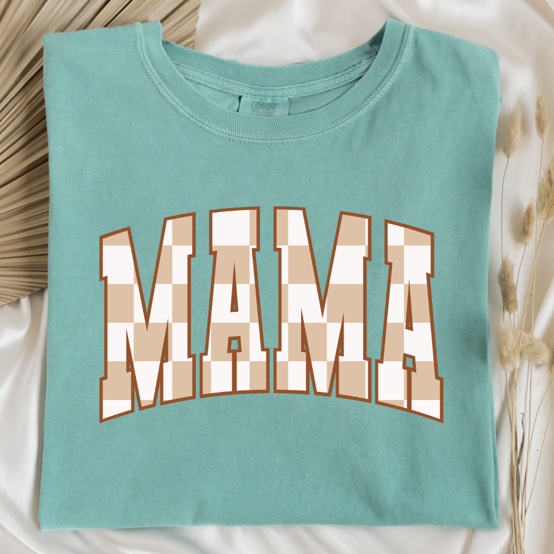 Mama Brown Checkered Graphic Tee