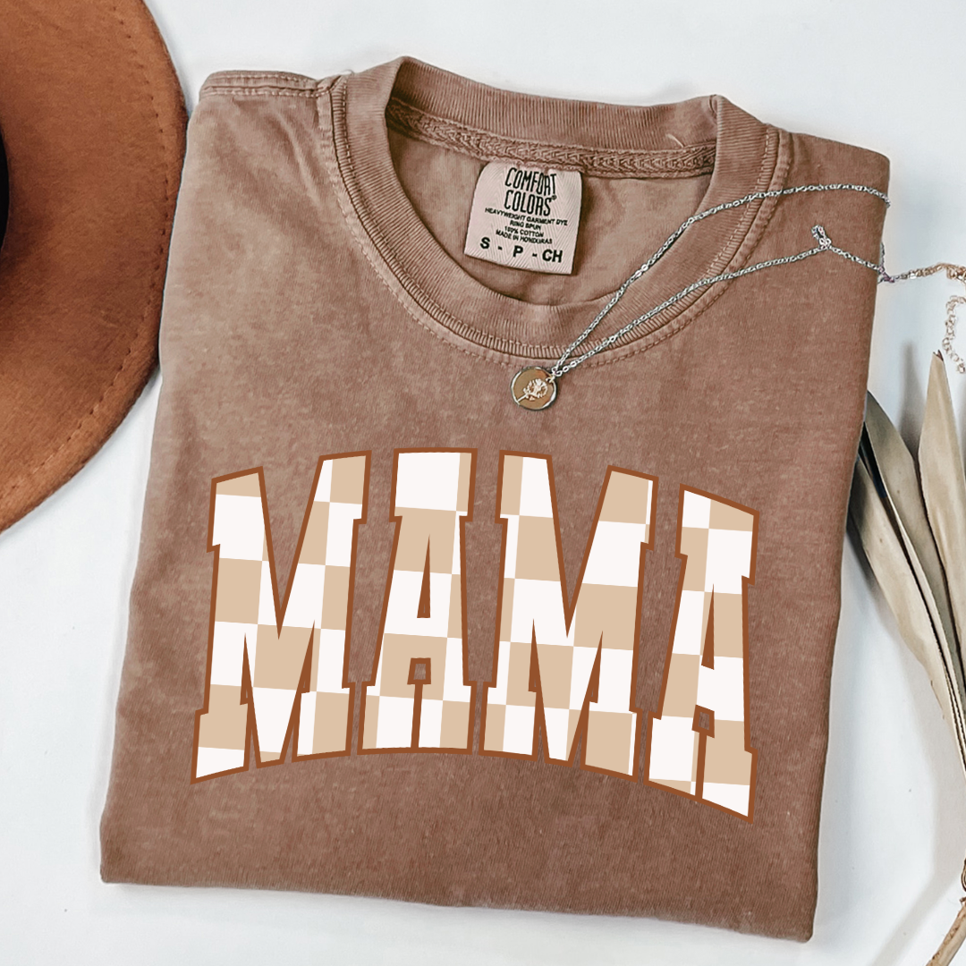 Mama Brown Checkered Graphic Tee