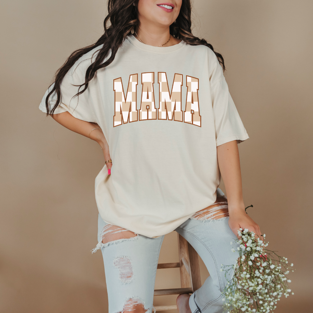 Mama Brown Checkered Graphic Tee