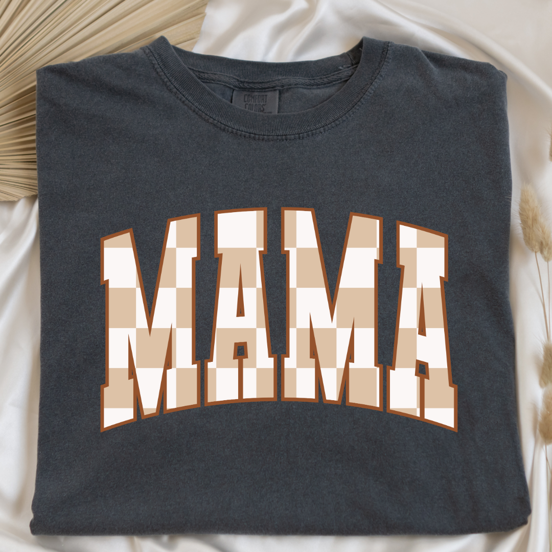 Mama Brown Checkered Graphic Tee