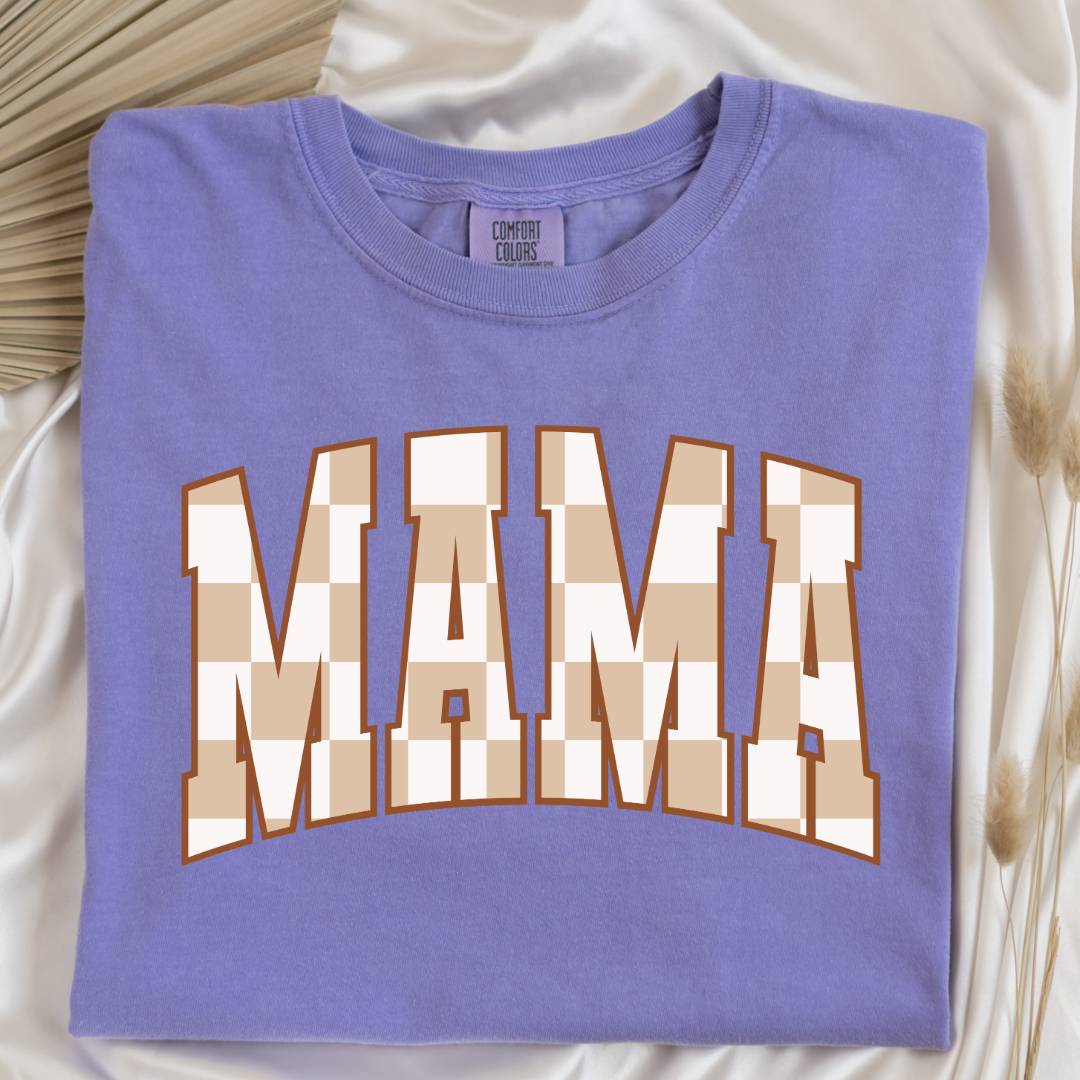 Mama Brown Checkered Graphic Tee