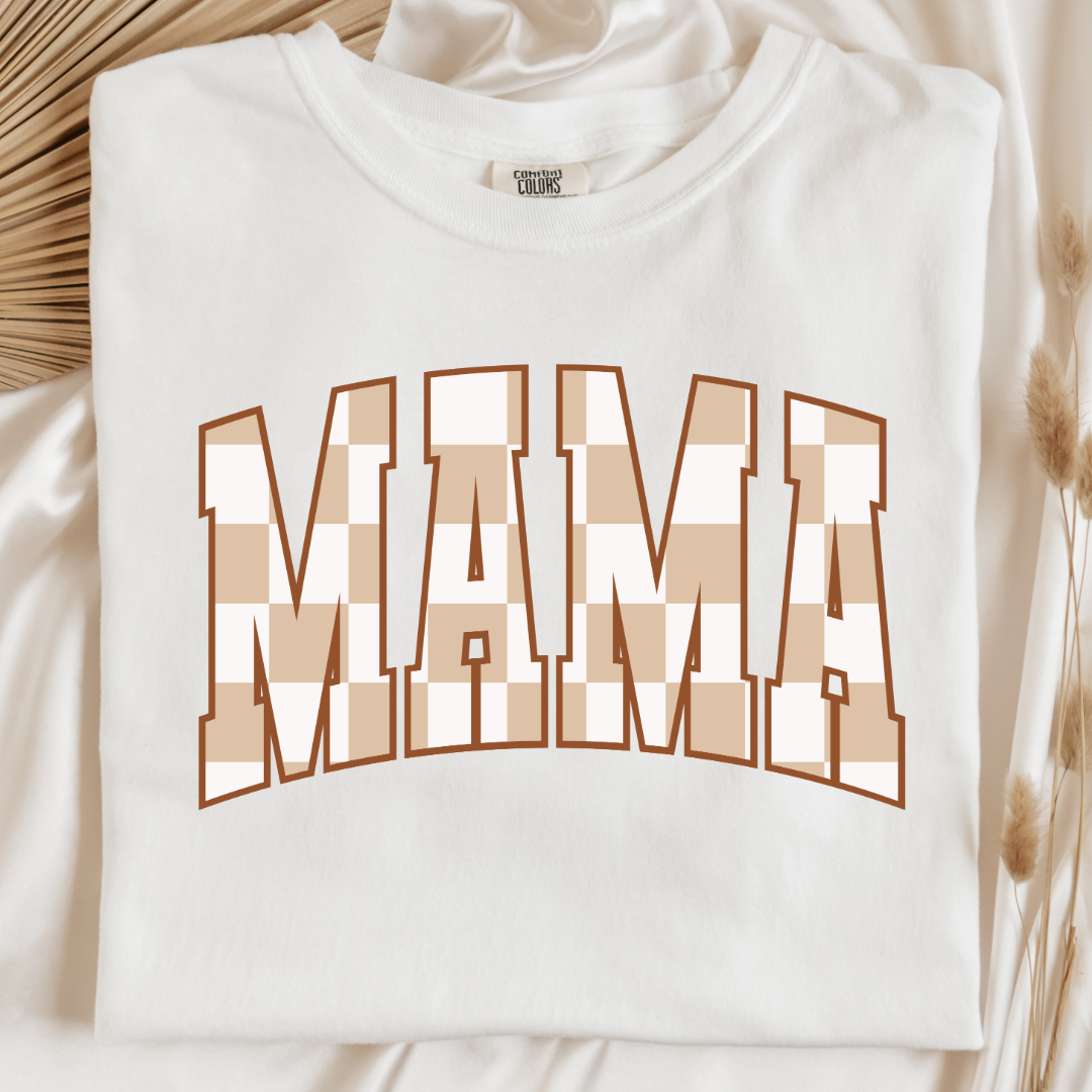 Mama Brown Checkered Graphic Tee