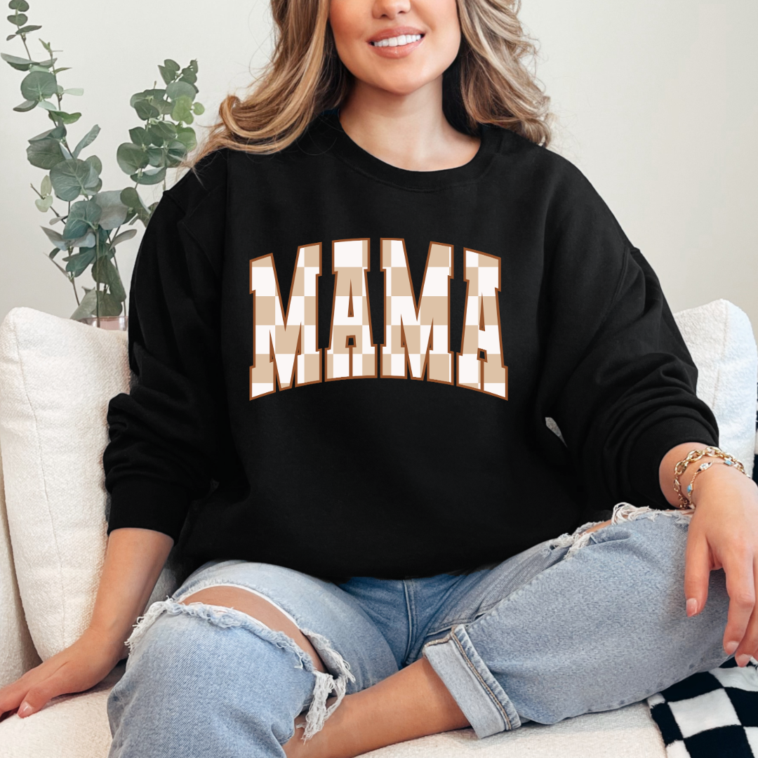 Mama Brown Checkered Crewneck & Hoodie