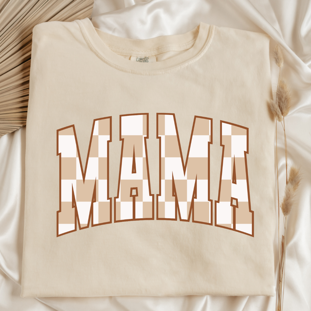 Mama Brown Checkered Graphic Tee