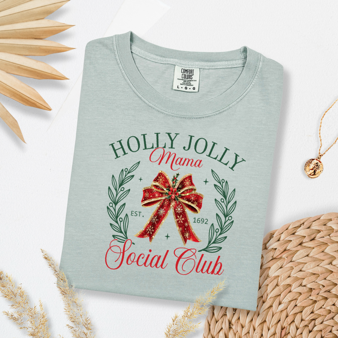 Holly Jolly Mom Social Club Christmas Graphic Tee