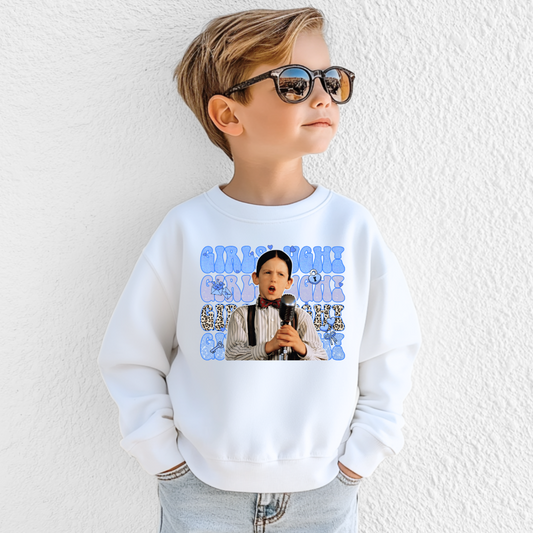 customized white youth boys crewneck alfalfa girls ugh blue 